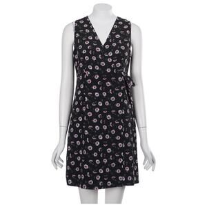 Express Vintage Dress 5/6 Black Floral V-Neck Sleeveless Faux Wrap 90s Y2K